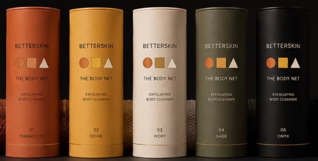 THE BODY NET — gamme BetterSkin en cinq teintes (Terracotta, Ocre, Ivoire, Sauge, Onyx)